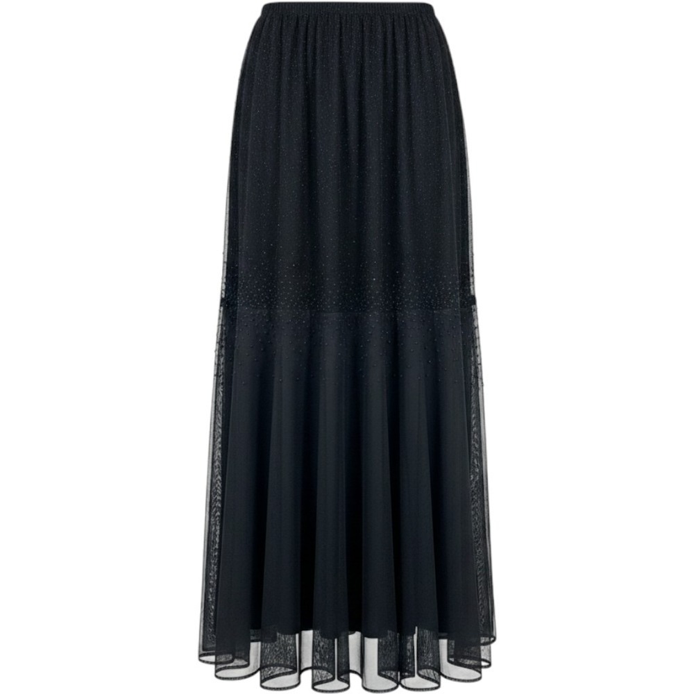 J.R. Nites Maxi Skirt Woman 14W Black Glitter Beaded Mesh Tiered Formal
